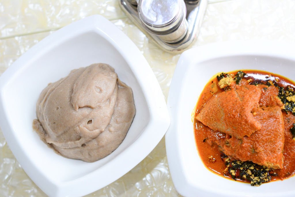 Amala and ewedu soup placed in separate plates