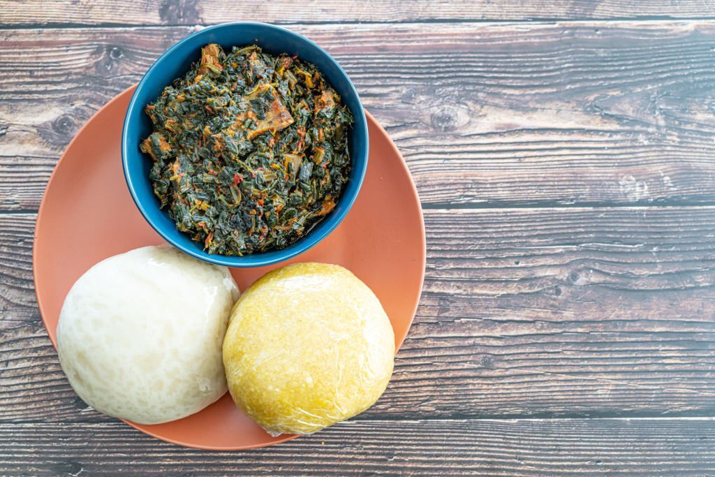 A bowl containing eba and semo respectively