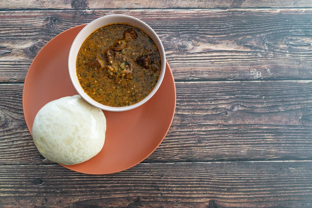 Nigerian Pounded Yam Served with ogbono Soup